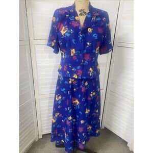 Vintage 80s JOHN RICHARD Dress Set Skirt Blouse Blue Floral Juniors 9/10 Medium